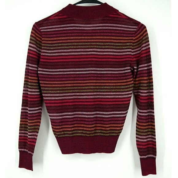 NWT Kate Spade Metallic Stripe Polo Sweater Pink Purple XXS - Picture 6 of 7